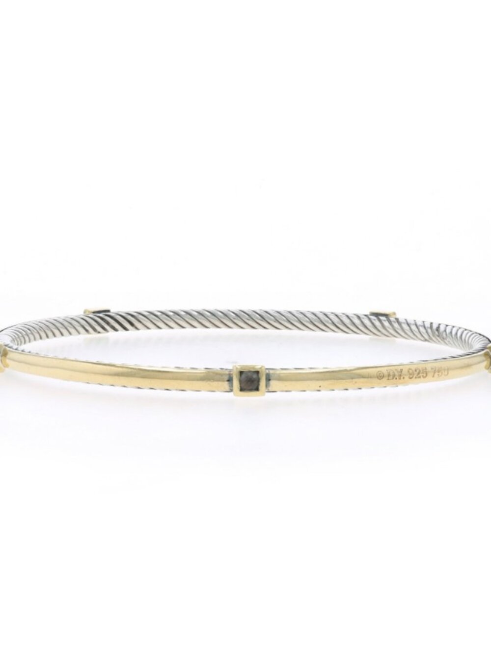 David Yurman Cable Blue Topaz Bangle Bracelet 7 3/4" Sterling 925 YellowGold 18k